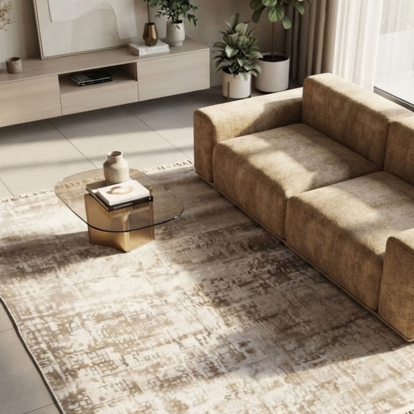 White Roza Carpet -Beige