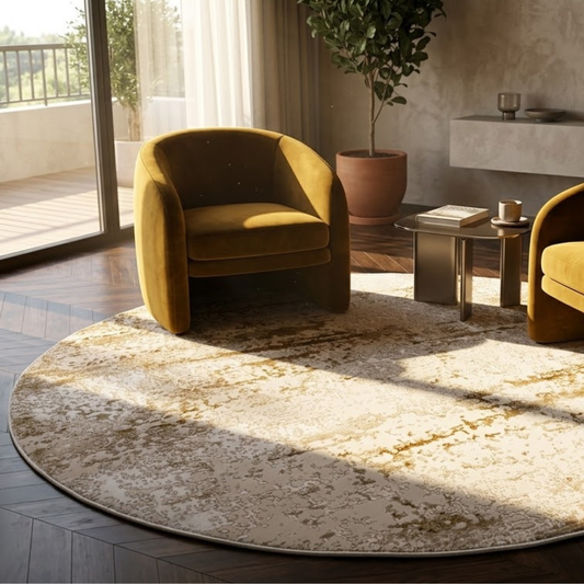 Bisan Beige - Round carpet Grey