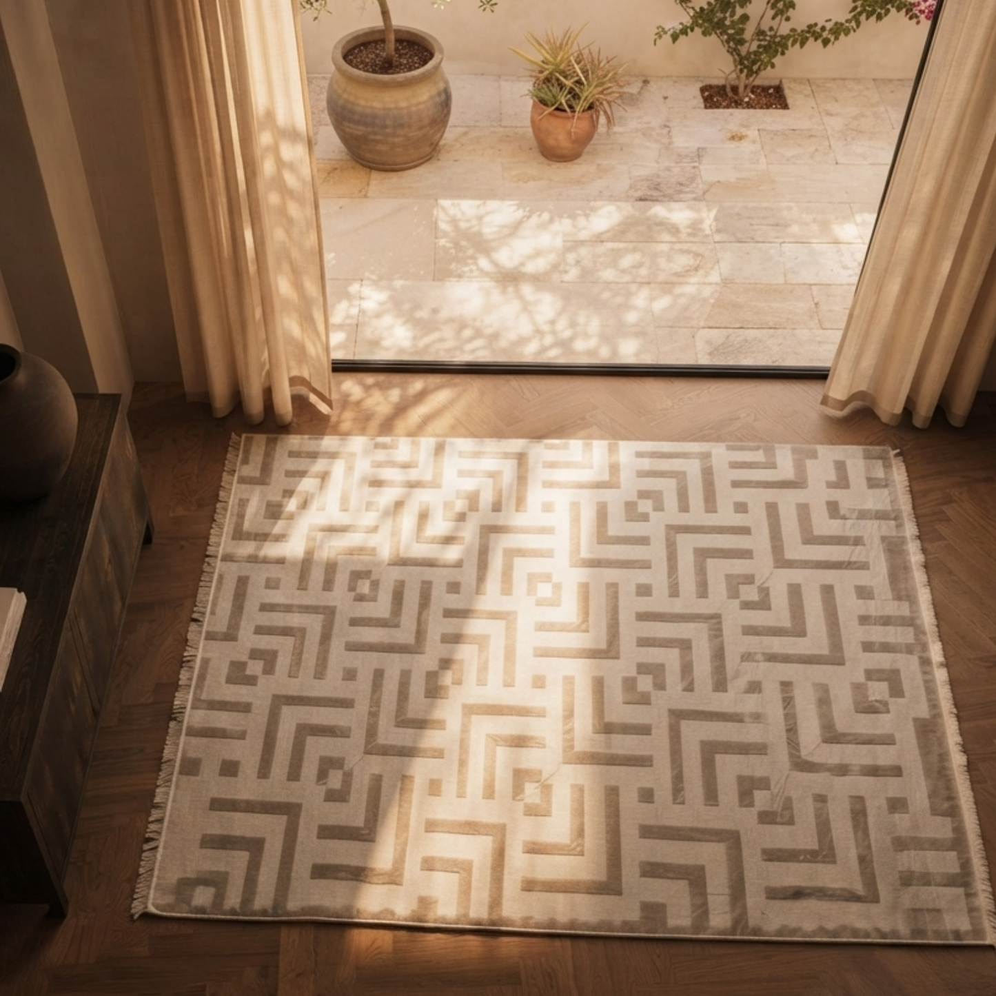 White Roza Carpet - Beige