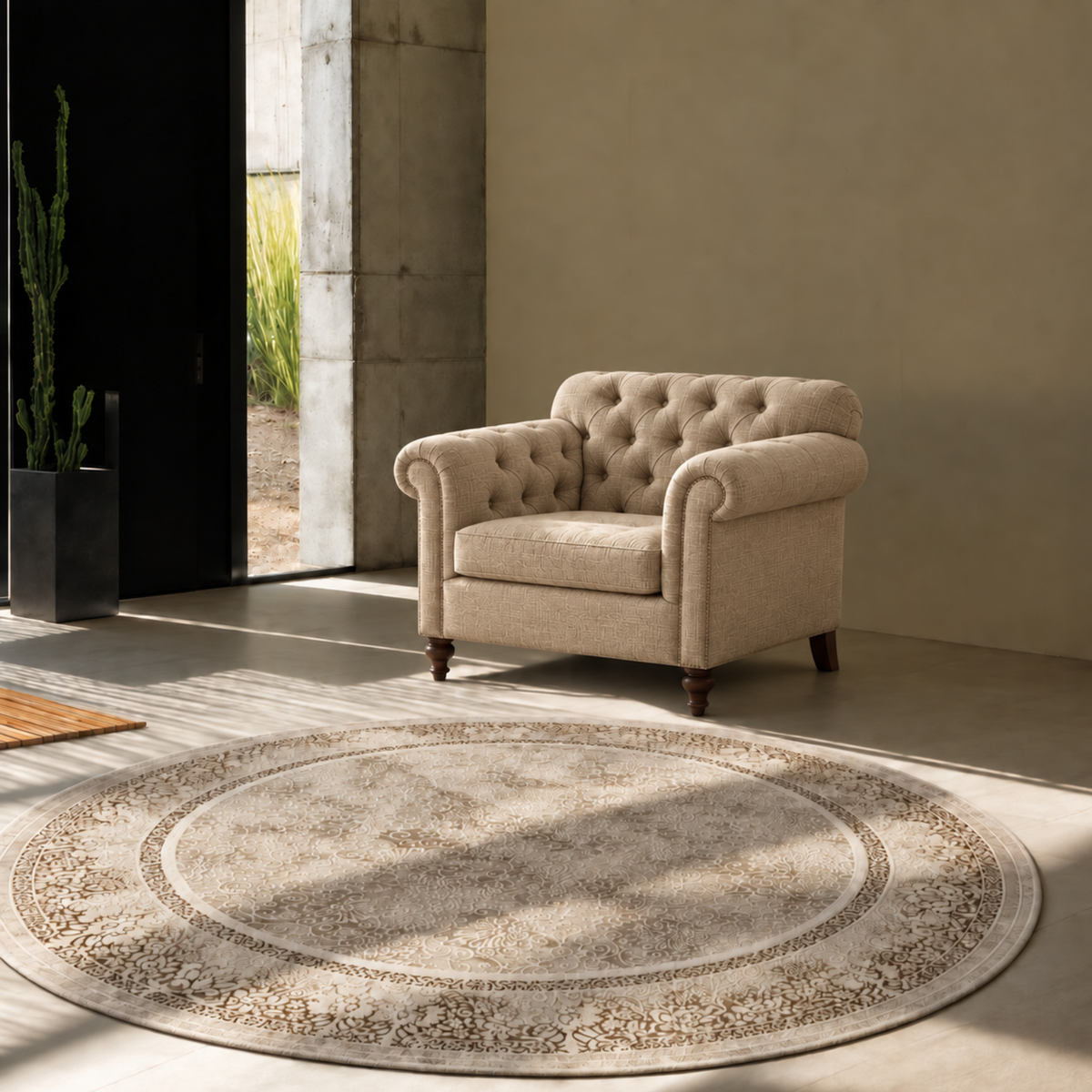 Sansa Beige - Round classic carpet