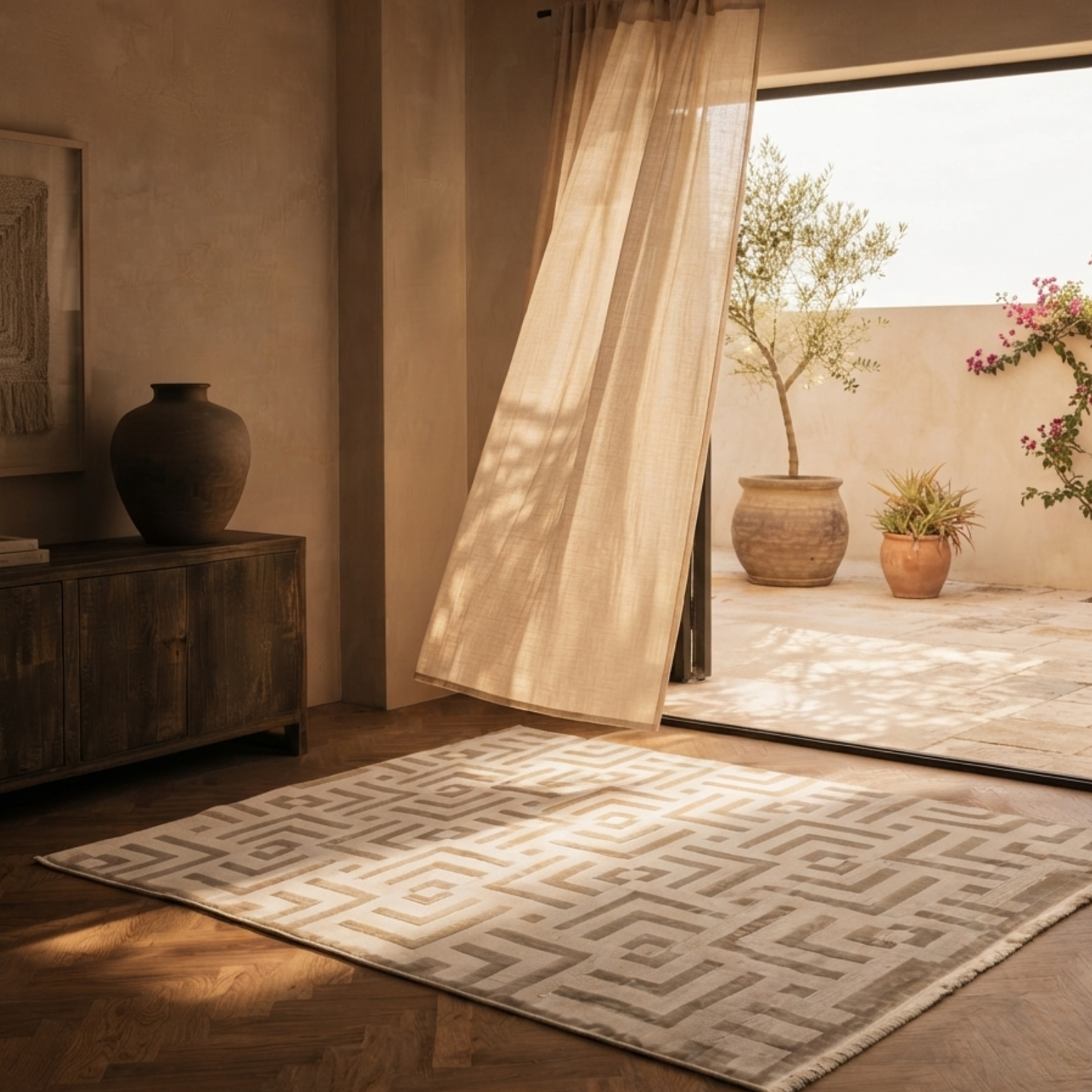 White Roza Carpet - Beige