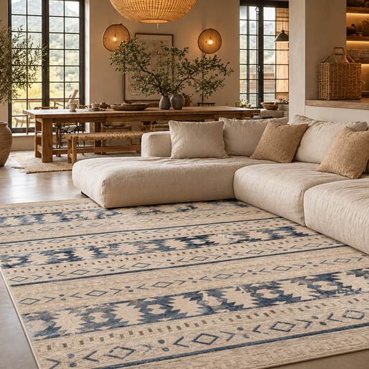 Como Carpet - Beige x navy blue