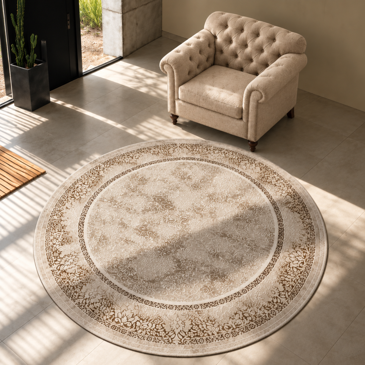 Sansa Beige - Round classic carpet